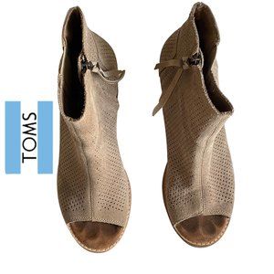 Toms Women's Open Toe Ankle Bootie Tan Suede Ankle Booties SZ 8.5